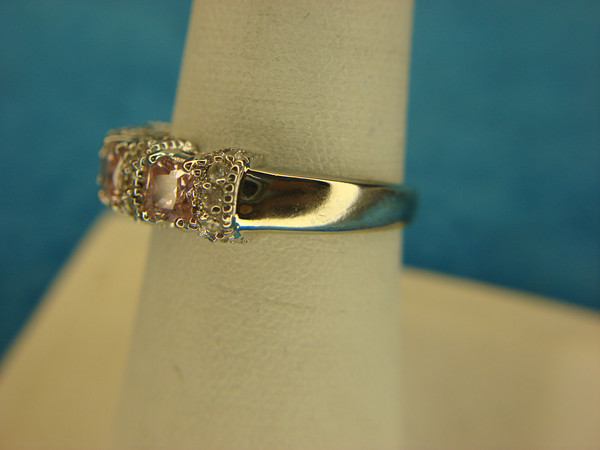 Sterling Silver Ring with Pink & Clear Stones - Size 8, Pre-Owned