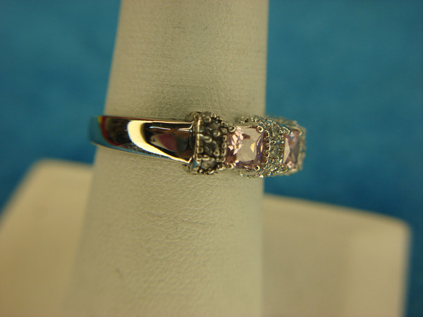 Sterling Silver Ring with Pink & Clear Stones - Size 8, Pre-Owned