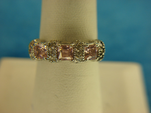 Sterling Silver Ring with Pink & Clear Stones - Size 8, Pre-Owned