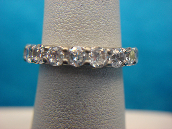 Sterling Silver Round Simulant Diamond Band Ring Size 6 1/4 - Pre-Owned