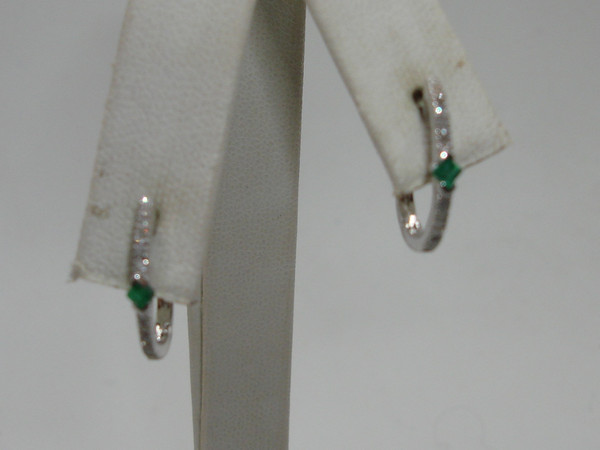 10K White Gold Emerald & Diamond Hoop Earrings | Luxury Gift