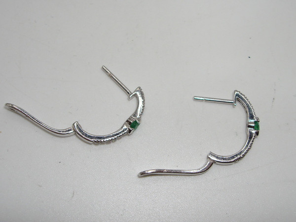 10K White Gold Emerald & Diamond Hoop Earrings | Luxury Gift