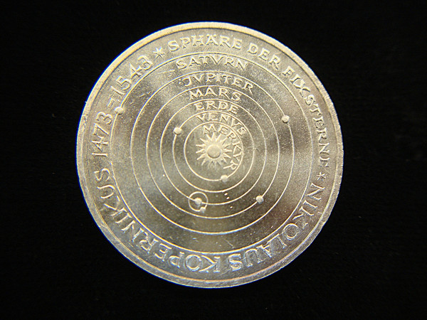 1973 German 5 Mark Silver Coin - Copernicus Anniversary - Hamburg Mint