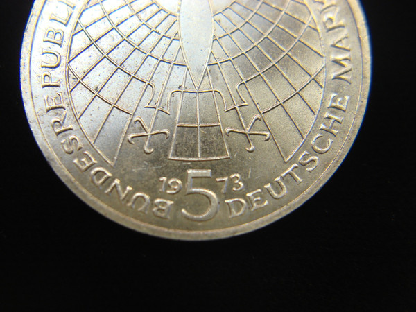 1973 German 5 Mark Silver Coin - Copernicus Anniversary - Hamburg Mint