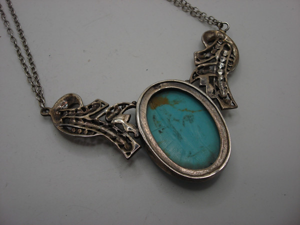 Vintage Sterling Silver Turquoise & Marcasite Necklace & Earrings Set (925)