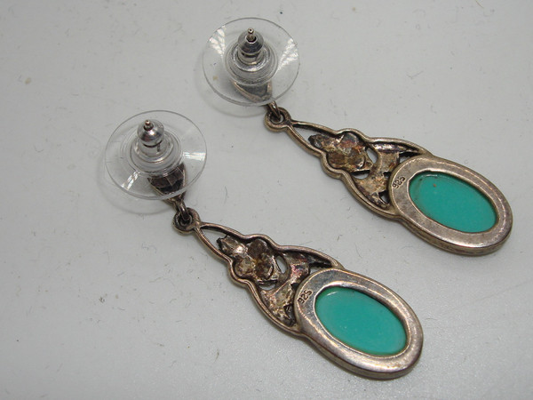 Vintage Sterling Silver Turquoise & Marcasite Necklace & Earrings Set (925)