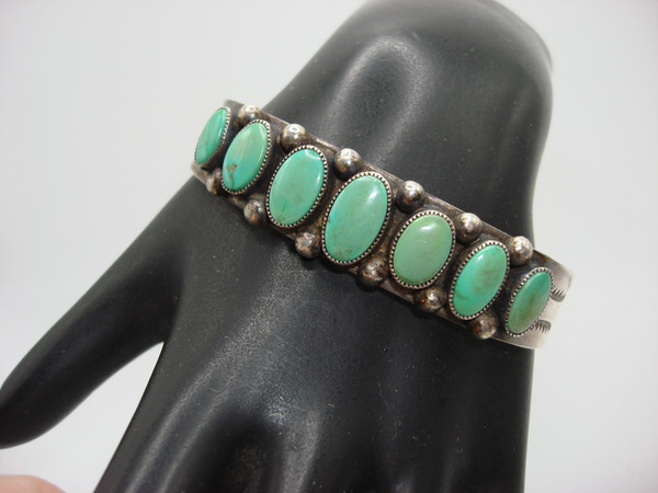 Vintage 1940s Navajo Sterling Silver & Turquoise Cuff Bracelet & Earrings Set