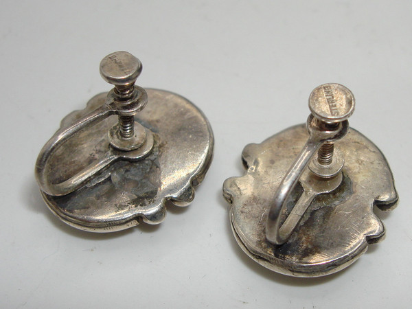 Vintage 1940s Navajo Sterling Silver & Turquoise Cuff Bracelet & Earrings Set