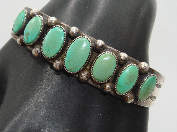 Vintage 1940s Navajo Sterling Silver & Turquoise Cuff Bracelet & Earrings Set