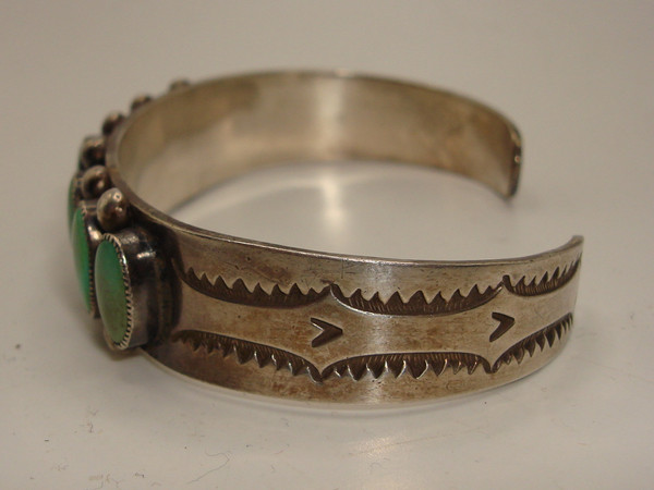Vintage 1940s Navajo Sterling Silver & Turquoise Cuff Bracelet & Earrings Set