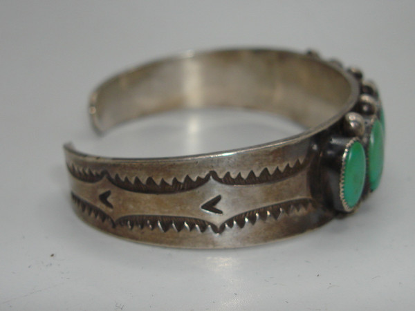 Vintage 1940s Navajo Sterling Silver & Turquoise Cuff Bracelet & Earrings Set