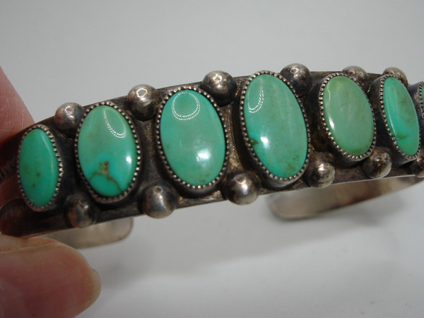 Vintage 1940s Navajo Sterling Silver & Turquoise Cuff Bracelet & Earrings Set