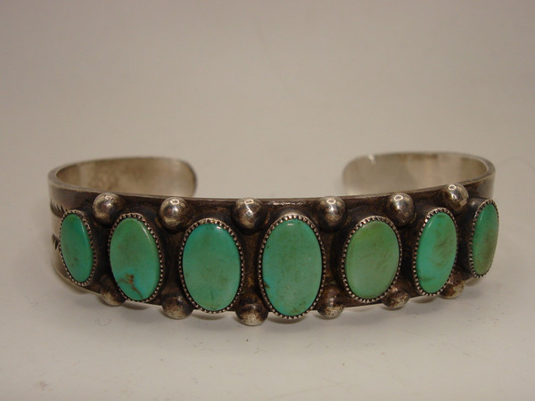 Vintage 1940s Navajo Sterling Silver & Turquoise Cuff Bracelet & Earrings Set