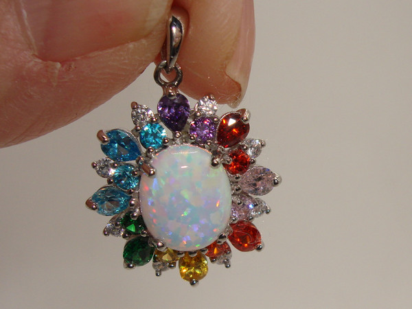 Stunning JCM Sterling Silver & Opal Pendant with CZ Accents | 925 Silver, Near Mint