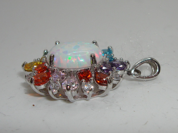 Stunning JCM Sterling Silver & Opal Pendant with CZ Accents | 925 Silver, Near Mint