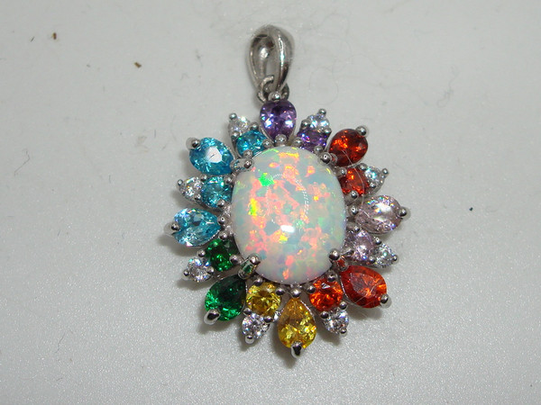Stunning JCM Sterling Silver & Opal Pendant with CZ Accents | 925 Silver, Near Mint