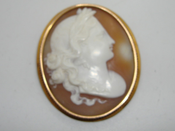 Antique 1870s 14K Gold Shell Cameo Brooch - Signed, Hand Carved, Vintage