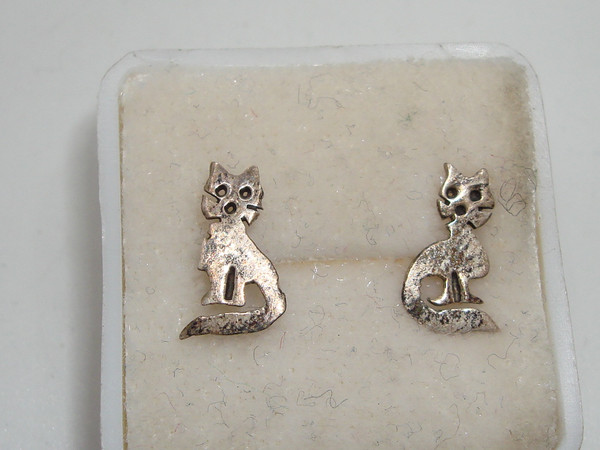 Vintage Sterling Silver Cat Earrings | Adorable Estate Find (925)