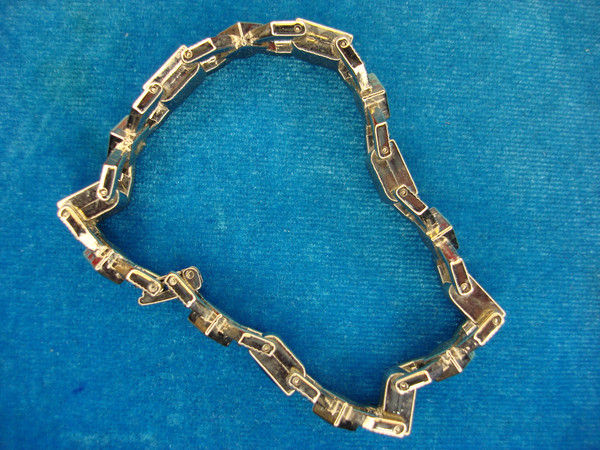 Vintage Silver Tone Bracelet with Faux Onyx - Bold Estate Style, 7.5 Inch