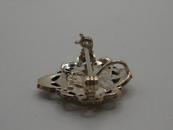 Vintage JoiElle Sterling Silver Marcasite & MOP Heart Pin/Pendant - 925, Excellent Condition