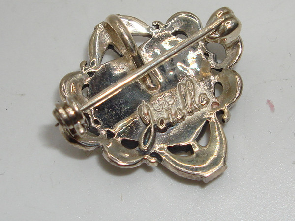 Vintage JoiElle Sterling Silver Marcasite & MOP Heart Pin/Pendant - 925, Excellent Condition