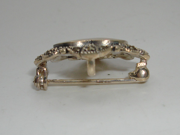 Vintage JoiElle Sterling Silver Marcasite & MOP Heart Pin/Pendant - 925, Excellent Condition