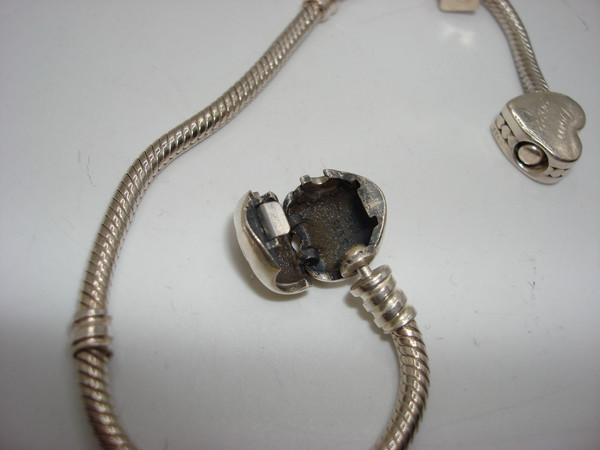 Vintage Pandora Sterling Silver Charm Bracelet w/Owl & Graduation Heart Charms (7