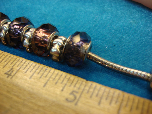 Vintage Silver Tone Snake Chain Bracelet with Purple Stones, Size 7 3/4