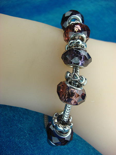 Vintage Silver Tone Snake Chain Bracelet with Purple Stones, Size 7 3/4