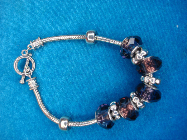 Vintage Silver Tone Snake Chain Bracelet with Purple Stones, Size 7 3/4