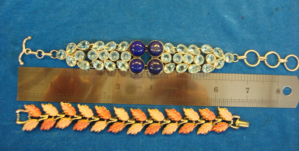 Vintage 7 Inch Bracelets Set: Gold Vermeil & Silver Tone w/ Stones