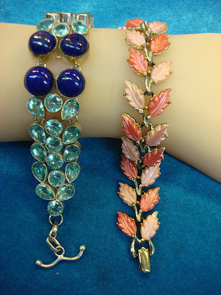 Vintage 7 Inch Bracelets Set: Gold Vermeil & Silver Tone w/ Stones