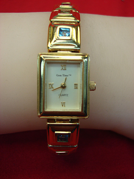 Gemstone Ladies Quartz Watch - Citrine & Aqua Bracelet, Estate Find