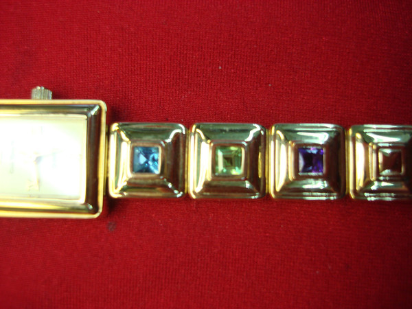 Gemstone Ladies Quartz Watch - Citrine & Aqua Bracelet, Estate Find