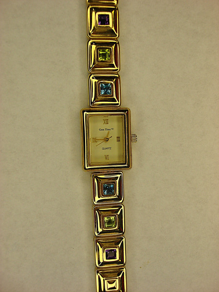 Gemstone Ladies Quartz Watch - Citrine & Aqua Bracelet, Estate Find