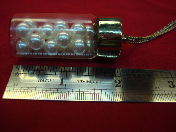 Vintage Bottle of Pearls Necklace - Unique Glass Pendant, Gold Chain