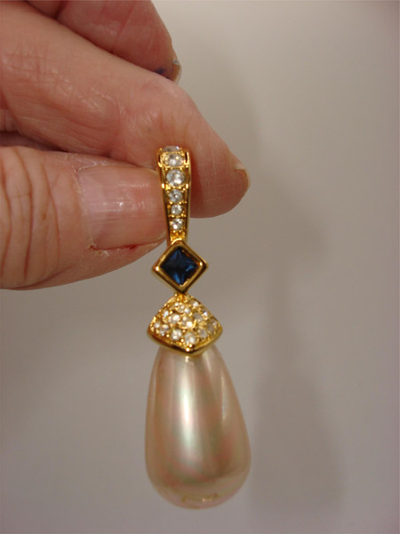 Vintage Nolan Miller Glamour Collection Faux Pearl & Sapphire Pendant Necklace