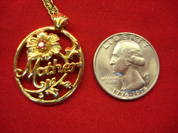 Avon Gold Tone Necklace with 'Mother' Red Stone Pendant & 18