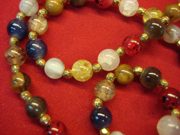 Chunky 96 Inch Stone Bead Necklace - Statement Jewelry, Multicolor Beads & Gold Accents