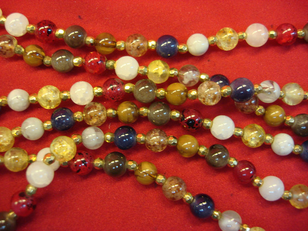 Chunky 96 Inch Stone Bead Necklace - Statement Jewelry, Multicolor Beads & Gold Accents