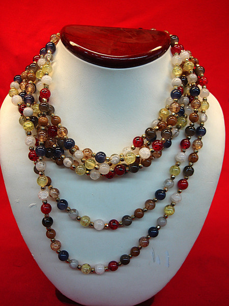 Chunky 96 Inch Stone Bead Necklace - Statement Jewelry, Multicolor Beads & Gold Accents
