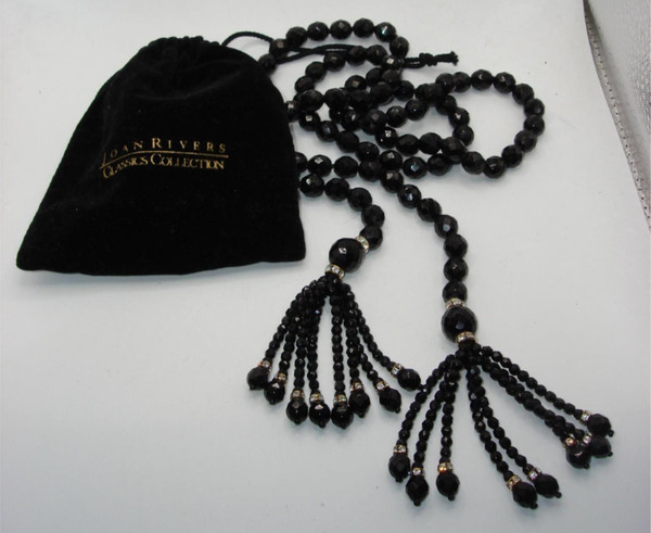 Vintage Joan Rivers Black Czech Glass Lariat Necklace - 45