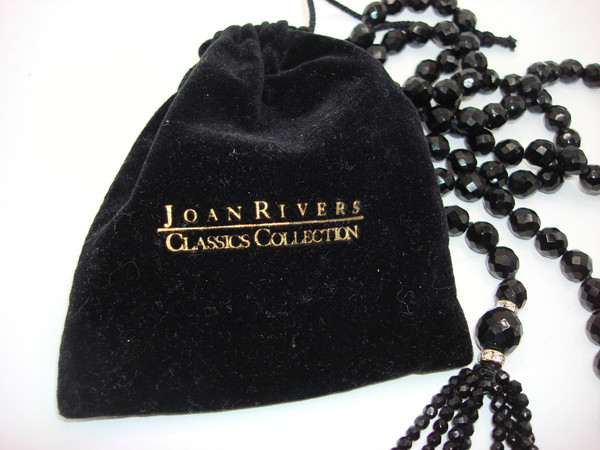 Vintage Joan Rivers Black Czech Glass Lariat Necklace - 45