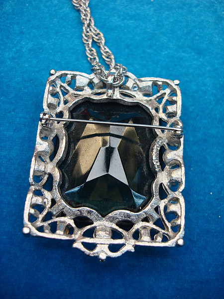 Vintage Sarah Coventry Necklace w/ Large Faux Smoky Topaz Pendant - 18-20 inch Chain