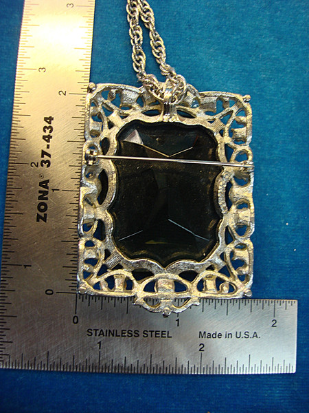 Vintage Sarah Coventry Necklace w/ Large Faux Smoky Topaz Pendant - 18-20 inch Chain