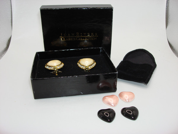 Vintage Joan Rivers Heart Rhinestone Clip Earrings - Mint Condition, Original Box