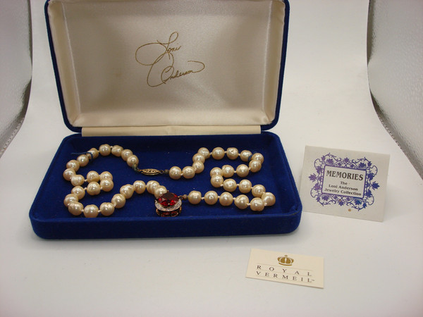 Vintage Loni Anderson Cream Baroque Pearl Vermeil Necklace (925 Sterling Silver)