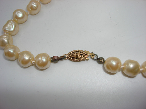 Vintage Loni Anderson Cream Baroque Pearl Vermeil Necklace (925 Sterling Silver)