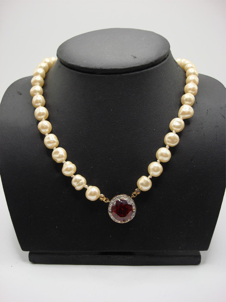 Vintage Loni Anderson Cream Baroque Pearl Vermeil Necklace (925 Sterling Silver)