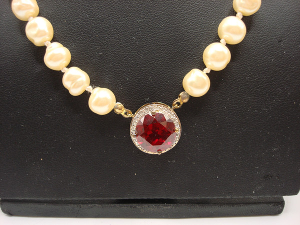 Vintage Loni Anderson Cream Baroque Pearl Vermeil Necklace (925 Sterling Silver)